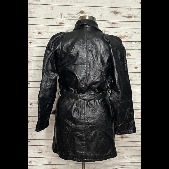 Vintage Navarre Leather Company mob wife leather patchwork belted trench coat - Picture 8 of 9